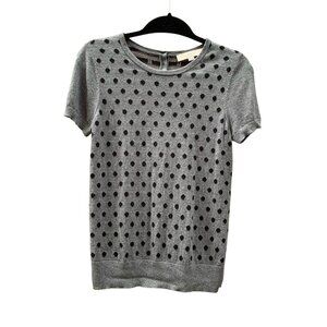 Ann Taylor LOFT Gray & Black Polka Dot Short Sleeve Sweater Womens Size Small